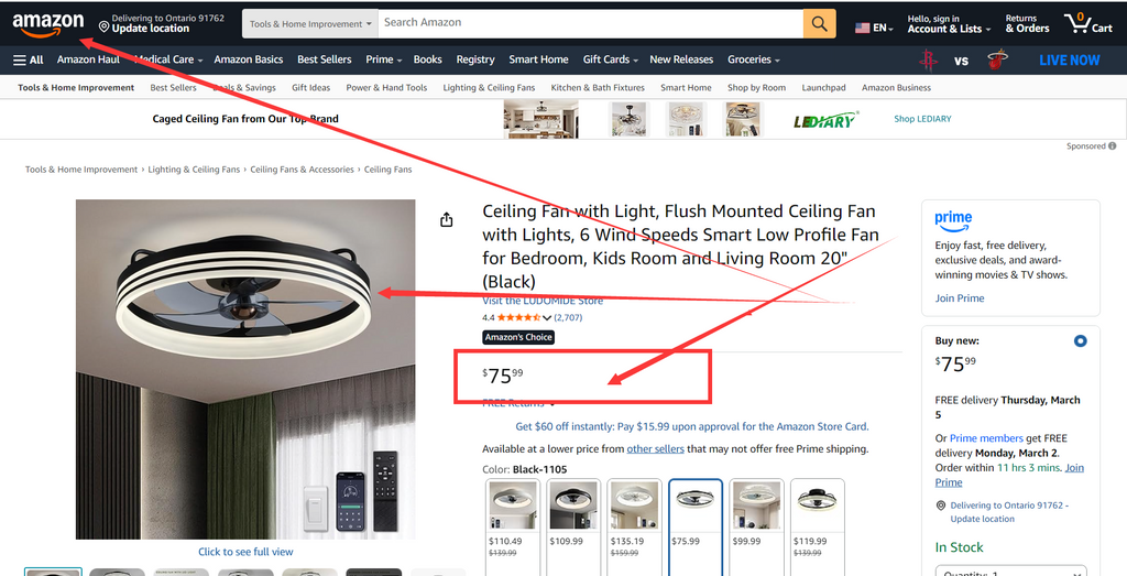 20" Modern Ceiling Fan with LED Light – Remote Control