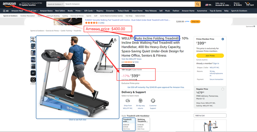 WELLFIT Auto Incline Folding Treadmill