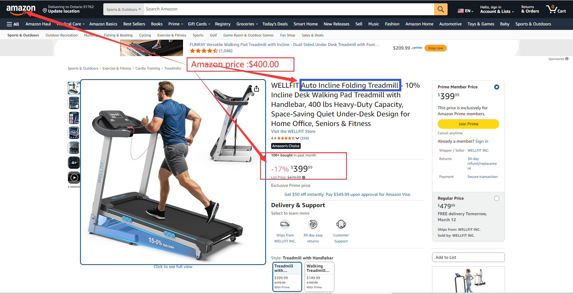 WELLFIT Auto Incline Folding Treadmill