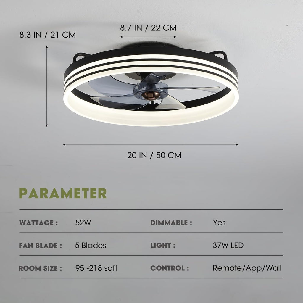 20" Modern Ceiling Fan with LED Light – Remote Control