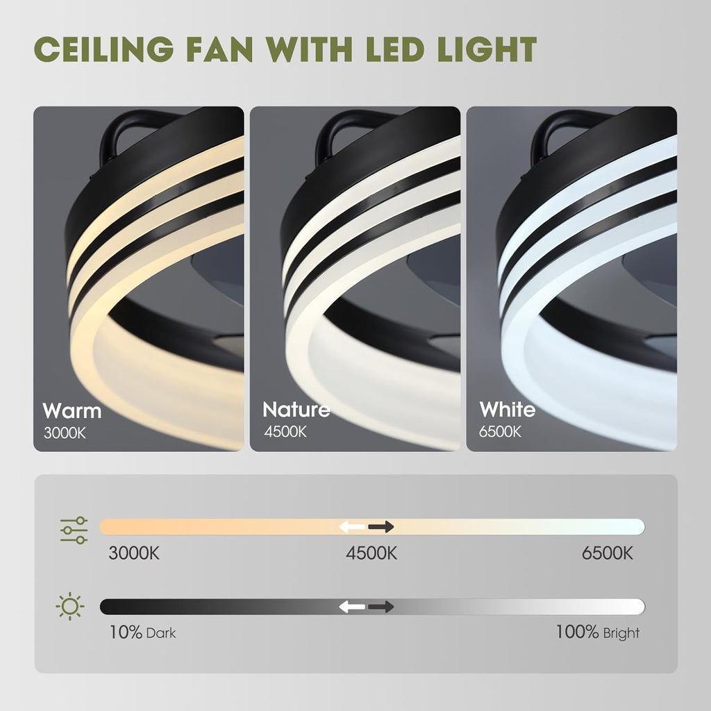 20" Modern Ceiling Fan with LED Light – Remote Control