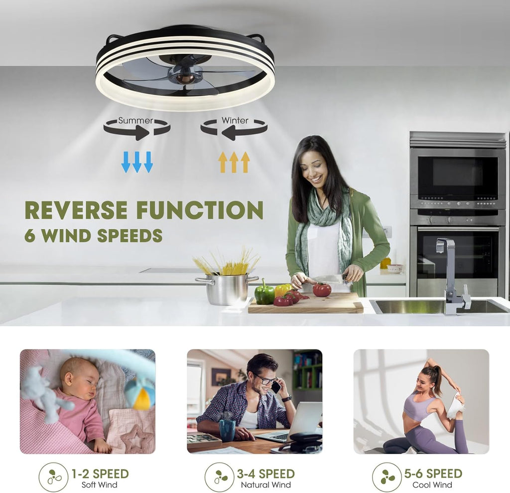 20" Modern Ceiling Fan with LED Light – Remote Control