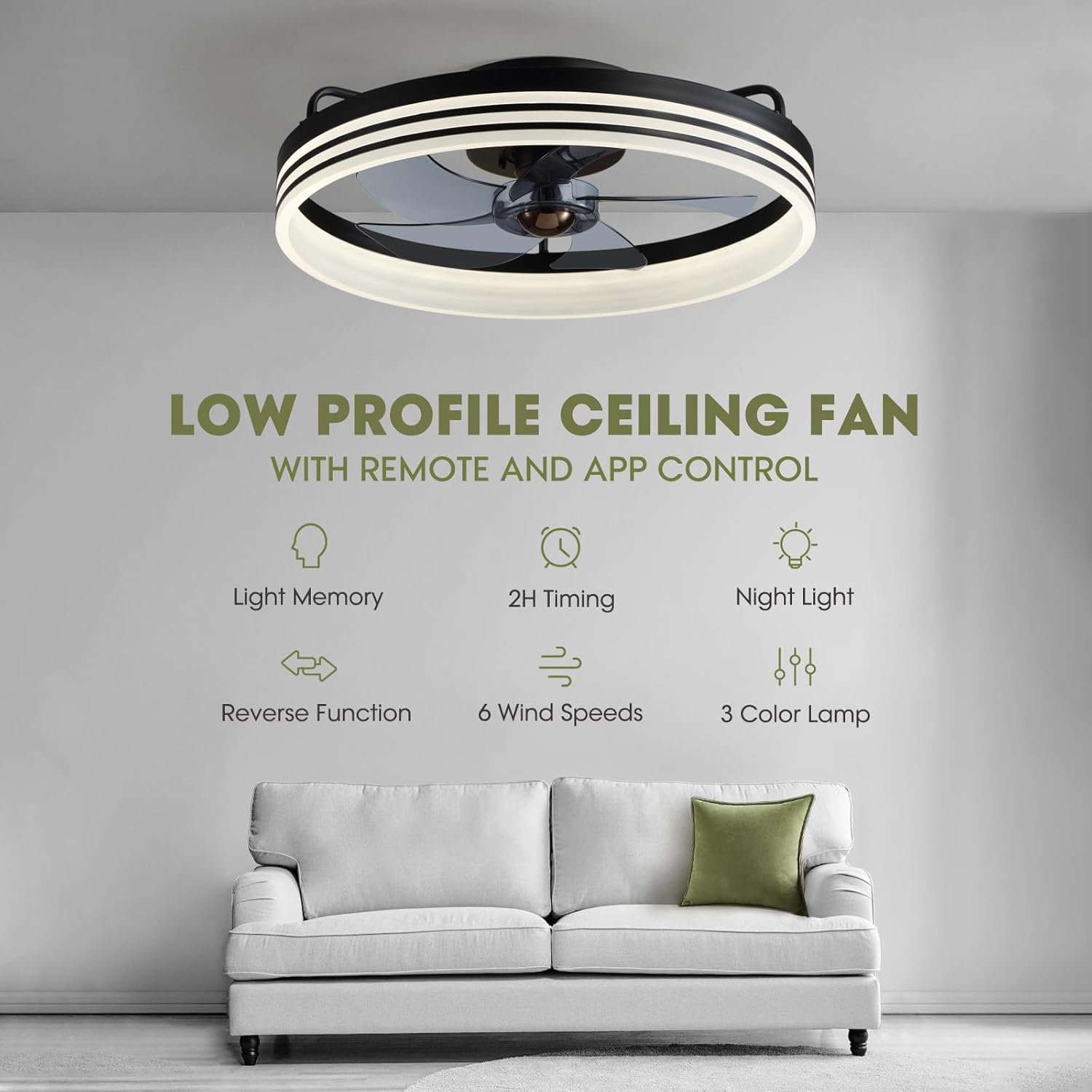 20" Modern Ceiling Fan with LED Light – Remote Control