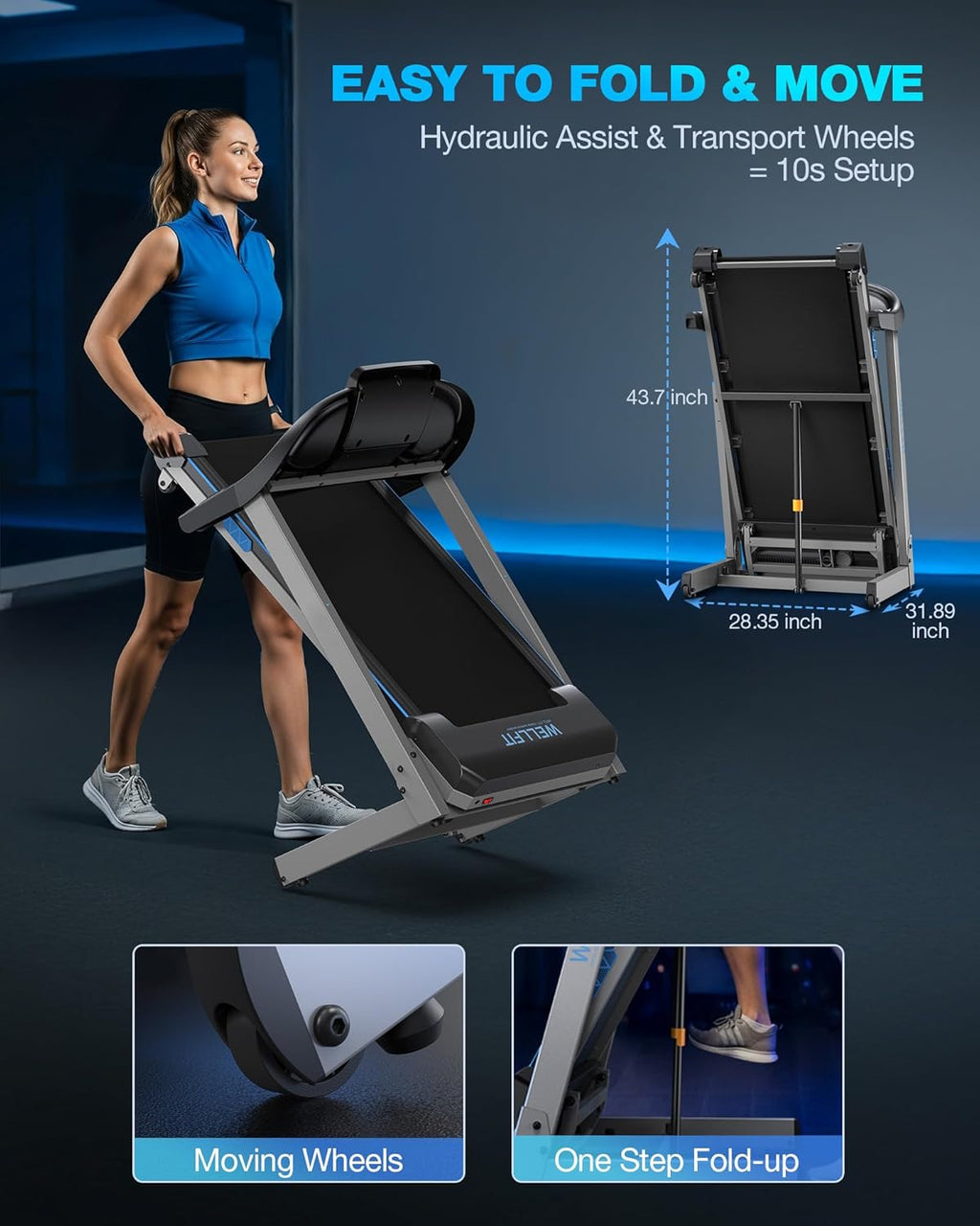 WELLFIT Auto Incline Folding Treadmill