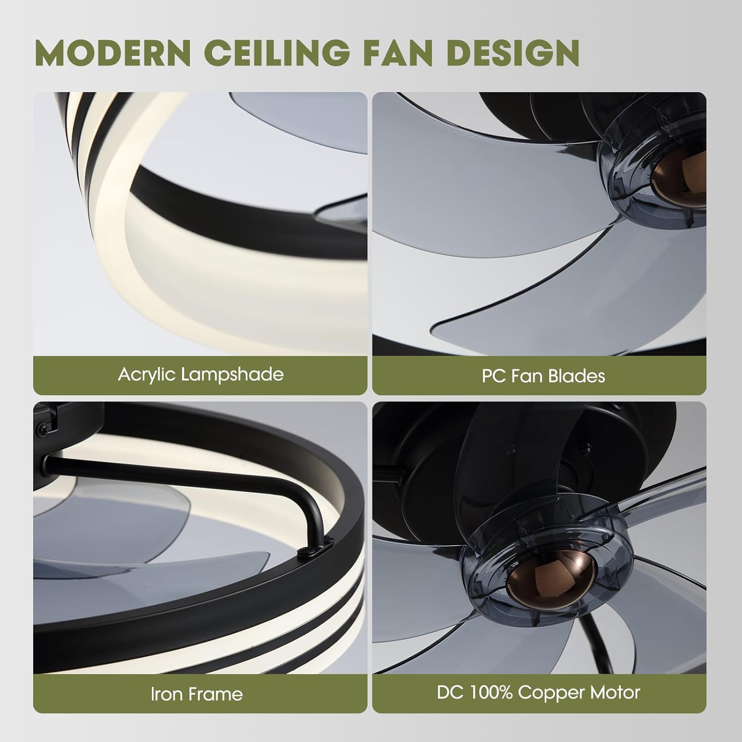 20" Modern Ceiling Fan with LED Light – Remote Control